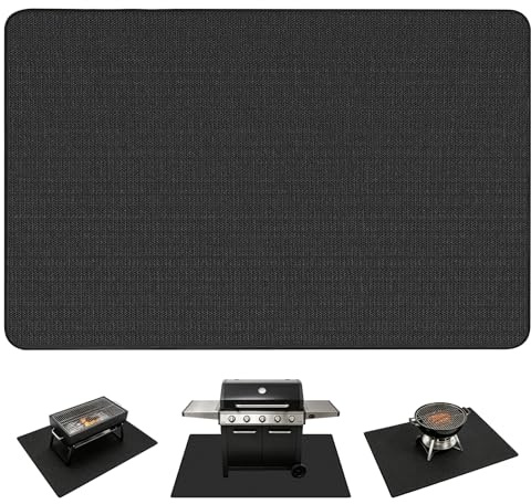 100*152cm Feuerfeste Unterlage, Hitzebeständig bis 2000°C Hitzeschutzmatte | Grillteppich Bodenschutzmatte Grillmatten Bodenmatte Feuerstellenmatte Outdoor BBQ Matte für Gasgrill Holzkohlegr