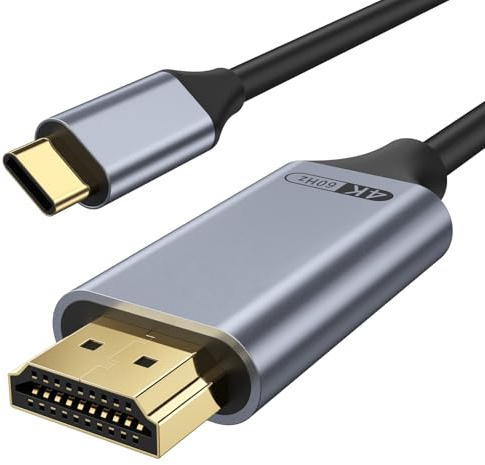 USB C auf HDMI Kabel 4K@60Hz, Thunderbolt 3/4 kompatibel, Aluminium+Nylon, Typ-C zu HDMI für iPhone 15/16/17 Pro, MacBook iPad Pro/Air, iMac, Surface Book 2, Samsung S26, Pixelbook (2M)