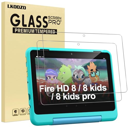 LKOOZO 2 Pack Screen Protector for 8 Kids / 8 Kids Pro Tablet 8 Inch | Tempered Glass, Ultra Clear, Scratch-Resistant