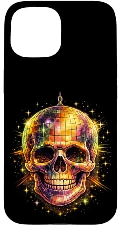 Hülle für iPhone 15 Discokugel Totenkopf Halloween Retro Tanzparty Skelett