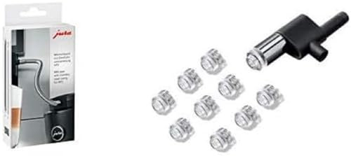 Jura 24114 Milchschlauch mit Edelstahlummantelung HP3 Silber & 72228 Auswechselbarer Milchauslauf für Profi-Feinschaumdüse, 10-er Set