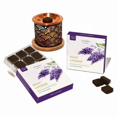 Magic Lavender Smokeless Bricks with Lavender & Rainbow Burner, Aromafume | 2 x 9 Bricks | Made with Pure Lavender | Ideal for Meditation, Relaxation, or Yoga | Natural, Smokeless, Non-Toxic