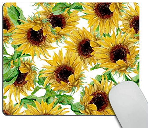 Wasach Yellow Sunflowers Painted Mouse pad,Watercolor Sunflowers Design Mousepad Non-Slip Rubber Gaming Mouse Pad Rectangle Mouse Pads 9.5 X 7.9 Inch (240mmX200mmX3mm)