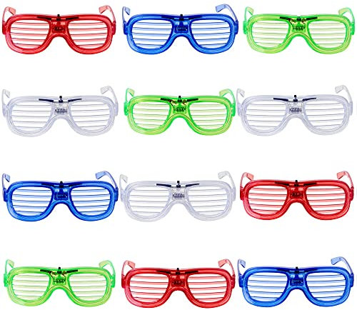 12 LED Partybrillen, Sonnenbrille Leuchtspielzeug, Leuchten Brille| 3 Blinkmodi, 4 Farben, Ein/Aus-Taste| Kindergeburtstag Mitgebsel Mitbringsel Gastgeschenke Neon Disko Rave Halloween Weihnachten.