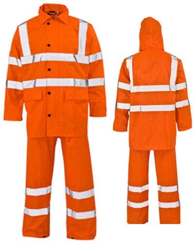 Unisex Waterproof Rain Suits Hi Viz and Plain Style PVC Lightweight Work Hi Visibility Rain Wear 2 Piece Full Suits (Hi Viz Orange, Large)