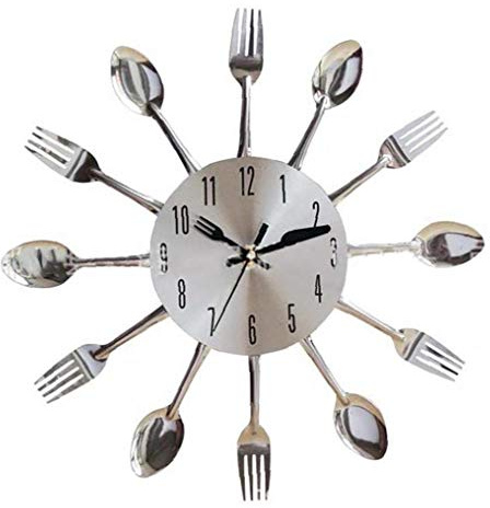 AMOYER Stainless Steel Knife Fork Spoon Kitchen Restaurant Wall Clock Home Decoration Wall Clocks Multifunctional Tools