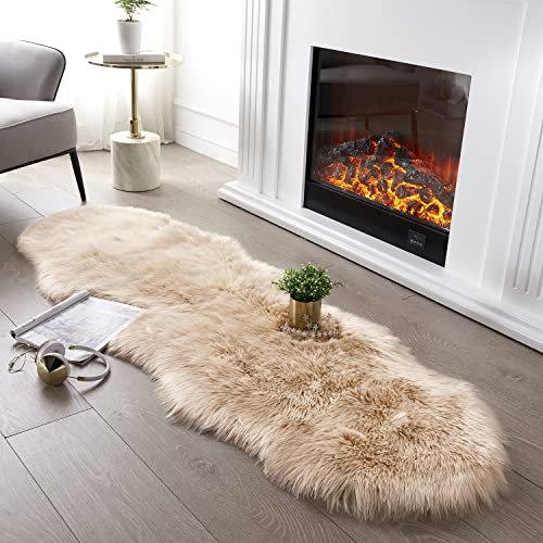 Ultraweicher, flauschiger Teppich, beige, Kunstfell-Fell, Zottel-Teppich, Couchbezug, Sitzkissen, neben Teppiche für Schlafzimmer, Boden, Sofa, Wohnzimmer, Läufer, SERISSA (Schaffell-Form, Beige)