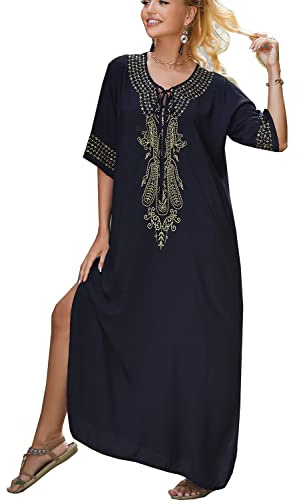L-Peach Damen Stickerei Kaftan Loungewear Homewear Übergroße Kimono Maxi Strandkleid Cover Ups Robe …