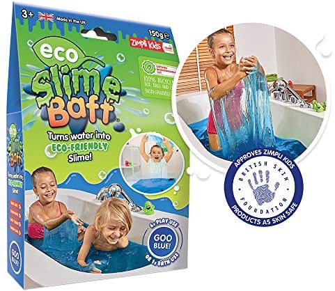 ZIMPLI - Eco Slime Baff Blue, 1 Bath or 4 Play Uses, Magically turns water into gooey, colourful slime, Sustainable, Recyclable Eco Friendly Toy, Slime Making Kit