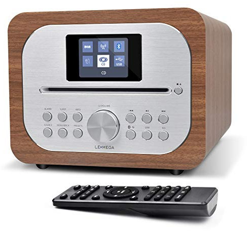 LEMEGA MSY2 All-In-One Music System,CD-Player,DAB/DAB+ und FM Digital Radio,Bluetooth Lautsprecher,Holzbox,Kopfhörerausgang,USB Ladegerät,USB MP3,Wecker,Farbdisplay,Fernbedienung - Walnuss