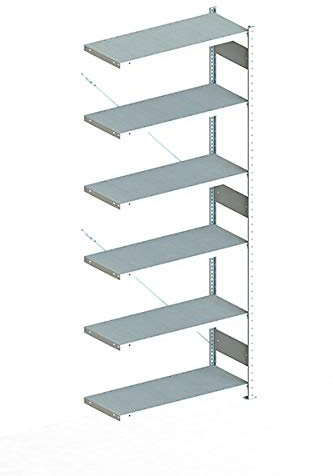 Meta Anbauregal - Zum Ausbau eines Lagerregales - 6 Böden - Farbe Silber - 250 x 100 cm - 40 cm tief