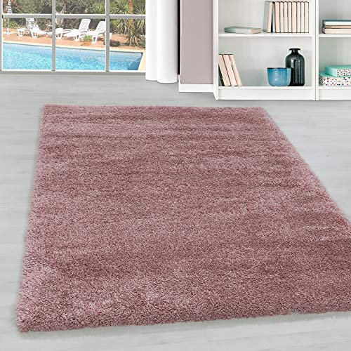 Hochflor Teppich Wohnzimmer Einfarbig Schlafzimmer Esszimmer Flur Läufer Unicolor & Einfarbig Weich & Flauschig Langflor Pflegeleicht Läufer Teppich in Farbe: Rosa, Grösse: 60 x 110 cm