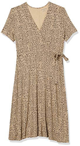 Amazon Essentials Robe Effet Cache-cœur à Manches Courtes Femme, Rosé Clair Imprimé Léopard, XS