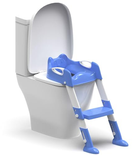 ZENO Potty Training Seat | Toddler Toilet Seat | Toilet Seat Ladder | Toilet Steps for Toddlers | Kids Toilet Step with Cushioned Seat | Foldable Design for Easy Storage | Universal Fit | Blue