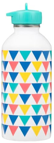 Gourde enfant Acier inoxydable DRAEGER PARIS - Facile à nettoyer - gourde réutilisable - Idéale pour voyage, parc, école - Contenance 300ml - 17 cm x 6,5 cm - Blanc - Triangles multicolores