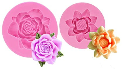 AMZTOART 2 x Rosenblüten Fondant Kuchenform Silikonform Süßigkeiten Schokolade Form für Kuchen Cupcake Dekoration Polymer Ton Seife (0108+0175)