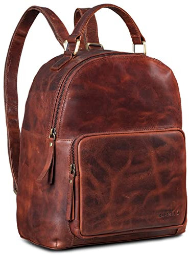 ROYALZ 'Topeka' Vintage Lederrucksack Damen Echtleder mittelgroß - eleganter Rucksack ideal als Cityrucksack Tagesrucksack Rucksackhandtasche für Freizeit Ausflüge Alltag, Farbe:Roma Cognac Braun