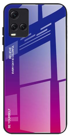 Dedux Coque pour Vivo Y21s / Vivo Y21 / Vivo Y33s, Etui Dégradé de Couleur Verre Trempé Back Coque + Souple Silicone TPU Case Cover Protection Antichoc Housse (Bleu/Rouge)