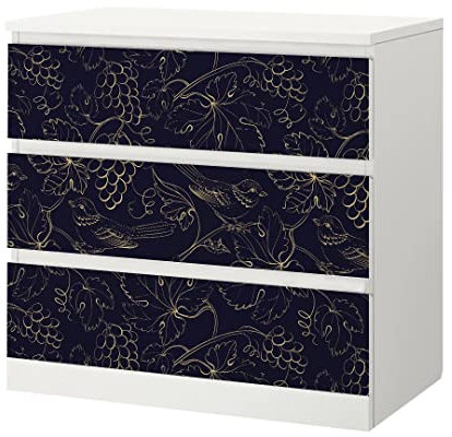 MyMaxxi - Klebefolie Möbel passend für IKEA Malm Kommode - Motiv Goldbirds Vögel Flügel - Möbelfolie selbstklebend - Dekofolie Tattoo Aufkleber Folie für Wohnzimmer, malm_Groesse:3 Schubladen