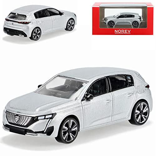 Norev Peugeot 308 III 5 Türer Artense Silber Grau 3. Generation Ab 2021 1/64 Modell Auto mit individiuellem Wunschkennzeichen