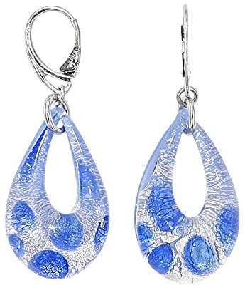 Venetiaurum - Boucles d'oreilles avec pendentif goutte en verre de Murano original et argent 925 - Bijou certifié made in Italy