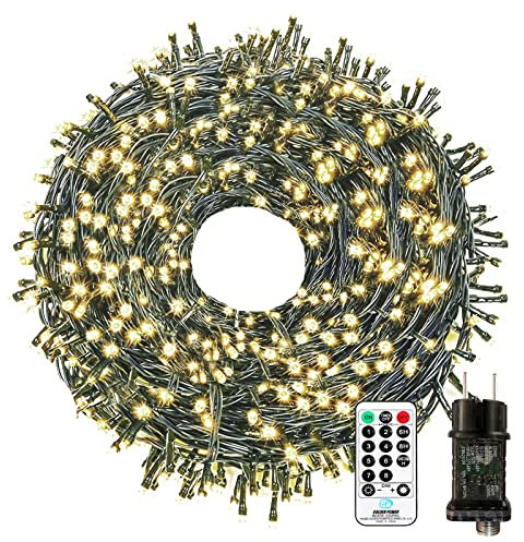 30M 300 LED Christmas Lights Outdoor, Warm White String Fairy Lights Mains Powered, 8 Modes Waterproof Christmas Tree Lights with Remote for Outside Indoor Party Garden Bedroom Christmas Decorations