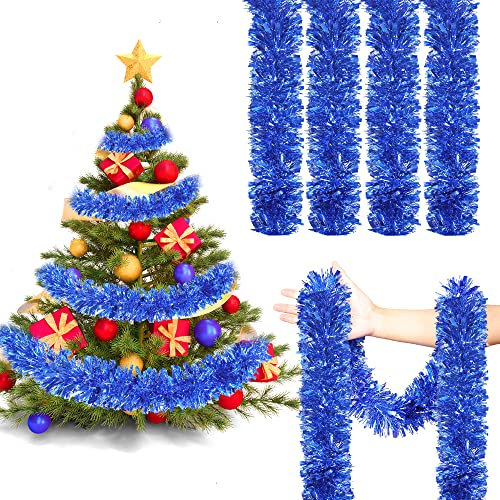 HCSSZ 32.8FT Blue Christmas Tinsel Garland Xmas Shiny Metallic Twist Tinsel Garland Tinsel Thick Hanging Decorations for Christmas Tree Wedding Party Supplies