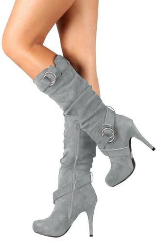 shownicer Stivali Alti da Donna Autunno Inverno Stivali con Tacco a Blocco Suola Elegante con Cerniera Stivali al Ginocchio