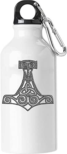 Mjolnir Hammer Of Thor Norse Symbol Touristische Wasserflasche mit Karabiner Weiß 400ml