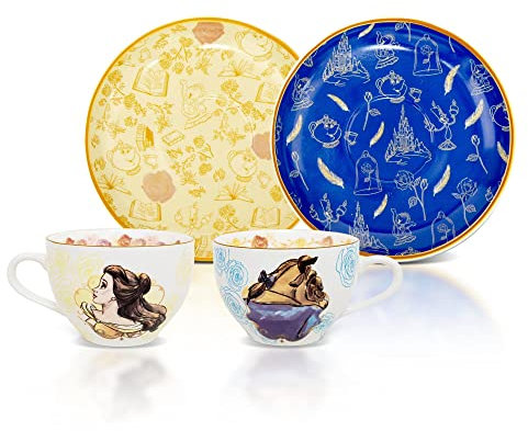 Disney Beauty and The Beast Bone China Teacup and Saucer, Set of 2 | Tea Party with Coffee, Espresso, Mocha