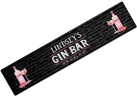Artylicious Personalised SMALL Gin Bar Runner Mat - Pink Gin Black Brick home bar mat