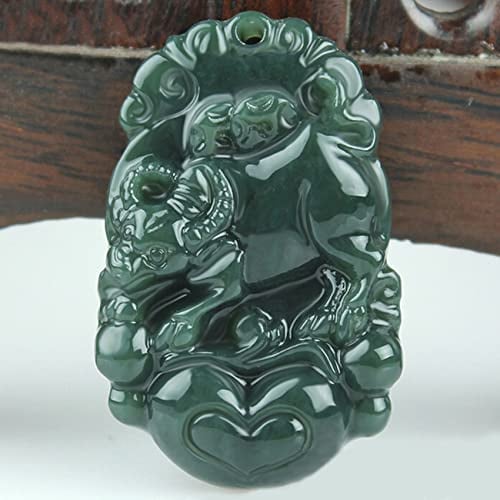 Charm jewelry Natural Hetian Jade Necklace Chinese Zodiac Animal Pendant Necklace w/Cord Feng Shui Wealth Necklace for Women Men Green Jade Necklace Talisman Stone Good Fortune Long Necklace,Ox