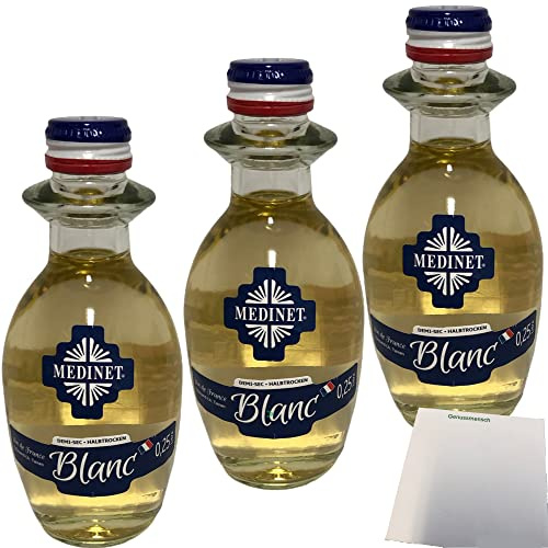 Medinet Blanc französischer Weißwein halbtrocken mit dezenter Restsüße 10,5%vol. 3er Pack (3x0,25 Liter Flasche) + usy Block