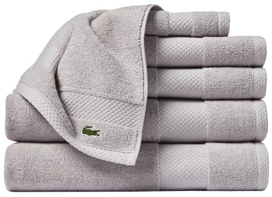 Lacoste Heritage Anti-Microbial Supima Cotton 6-Piece Towel Set, 2 Bath Towels, 2 Hand Towels, 2 Washcloths, Microchip – Highly Absorbent & Quick Drying, Bathroom Essential, Machine Washable