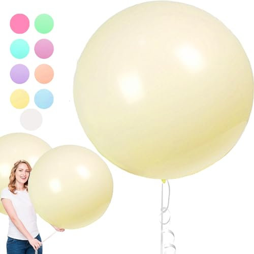 YOUYIKE 6 Stück Macaron Luftballons, 36 Zoll Gelb, Riesen Runde Luftballons, XXL Groß, Latexballons Gross für Hochzeit, Geburtstag, Taufe, Festival, Kinder Party (90cm)