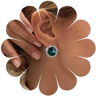 Aneneiceera Vintage Smaragd Ohrringe - Gold Kreis Ohrstecker, Geometrische Grüne Kristall Schmuck Für Frauen Und Mädchen (Grün)