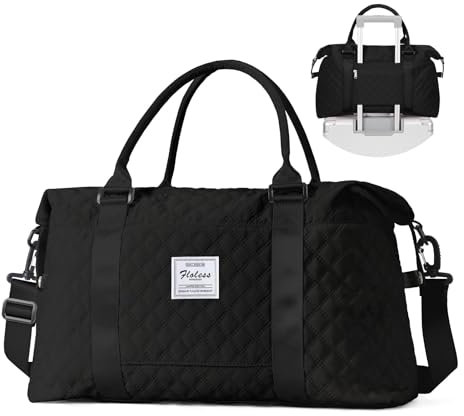 HYC00 Reisetasche Damen Sporttasche Handgepäck Tasche Weekender Bag Schwimmtasche Wasserdicht Travel Bag Duffle Bag Fitnesstasche Frauen Kliniktasche für Flugzeug Reise Gym Bag,Schwarz
