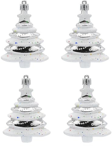 Silver Glitter Christmas Baubles - 4 Pieces, 9 x 6 CM, Tree Hanging Ornaments
