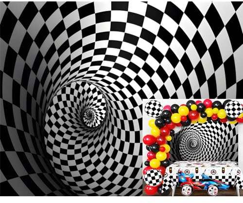 Caaerttply Schwarz-weißer Spiralwirbel Hintergrund 3D abstrakte Wirbel Fotografie Hintergrund futuristische Perspektive Pipeline Tube Endless Tunnel Check Hintergrund Erwachsene Kinder Foto Requisiten