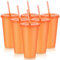 6 Pcs Reusable Tumbler with Lids and Straws Plastic Iced Coffee Tumbler Glitter Travel Mug Cup for Smoothie Juices Birthday Party Cold Drink Coffee Cup Bulk for Adult Kid Women(24 oz,Orange)