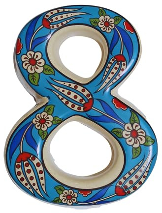 Grand panneau pendaison crémaillère céramique Panneau d’adresse céramique Panneau numéro maison Panneau porte personnalisé Décoré à la main Cadeaux pendaison crémaillère (Turquoise, 8)