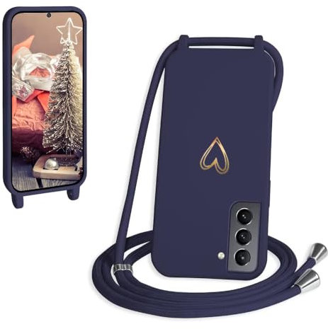 CaseLover Handyband für Samsung Galaxy S23 5G Hülle mit Band, Herz Muster Silikon Necklace Handyhülle mit Abnehmbar Kordel zum Umhängen Stossfest Bumper Handy Schutzhülle für Samsung S23, Navy Blau