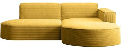 Kaiser Möbel, Ecksofa, Schlafsofa, Sofa Modena Studio Parma, Modern Design Couch, Polsterecke, Freistehend Sofa Wohnzimmer -Stoff Dicker Cord Poso Gelb Rechts