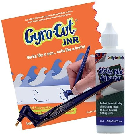 Original Gyro-Cut® Junior Starter-Set, Werkzeug mit Standardklinge und klebrigem Matten-Kleber, für Papier, Karton, Vinyl, Basteln, Kreiselschneider