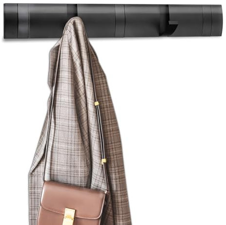 Kssvzz Appendiabiti da Parete con 5 Ganci Ribaltabili, Attaccapanni da Muro Moderno, Attaccapanni da Parete in Alluminio, Appendi Abiti per Muro, per Giacche, Cappotti, Cappelli, Sciarpe, Nero