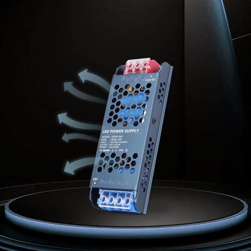 YOODI Trafo 230V auf 24V, 150W LED Transformator AC 230V auf DC 24V Netzteil, Schnelle Wärmeableitung, Treiber Schaltnetzteil 6.25A, Konstantspannung Niedervolttrafo für Lampen