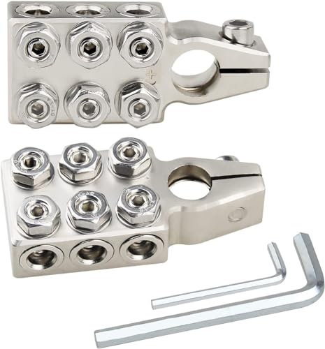 Battery Terminal Connectors, 12-Way Battery Terminal Clamps,Battery Terminals Top Post 8AWG up to 4/0(XL) AWG Gauge, Positive and Negative (+/-)(1 Pair) for SAE/DIN/EN Tapered Top Post