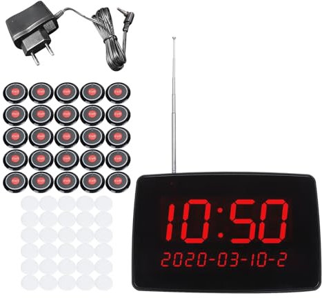 Drahtloses Rufsystem – Schwesternrufsystem mit 30 Ruftasten und 1 Display Empfänger, Hochempfindlicher IPX4 Pager für Pflegekräfte für Patienten, Krankenhäuser, Hotels,