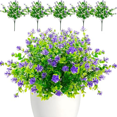 Flores artificiales, flores artificiales, plantas artificiales, ramo de plantas, arbustos, resistentes a los rayos UV, plantas de balcón, como auténticas para jardineras de balcón, interior, exterior,