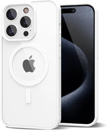 oakxco für iPhone 15 Pro Hülle Magsafe Durchsichtig, Klar Magnetisch Induktives Laden Handyhülle Bunt Dünn Silikon & Transparent Hart Plastik, Cute Einfarbig Clear Case Handy Hülle für Mädchen, Weiß